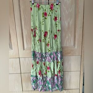 NWT Boston Proper Green and Pink Floral Tiered Maxi Skirt